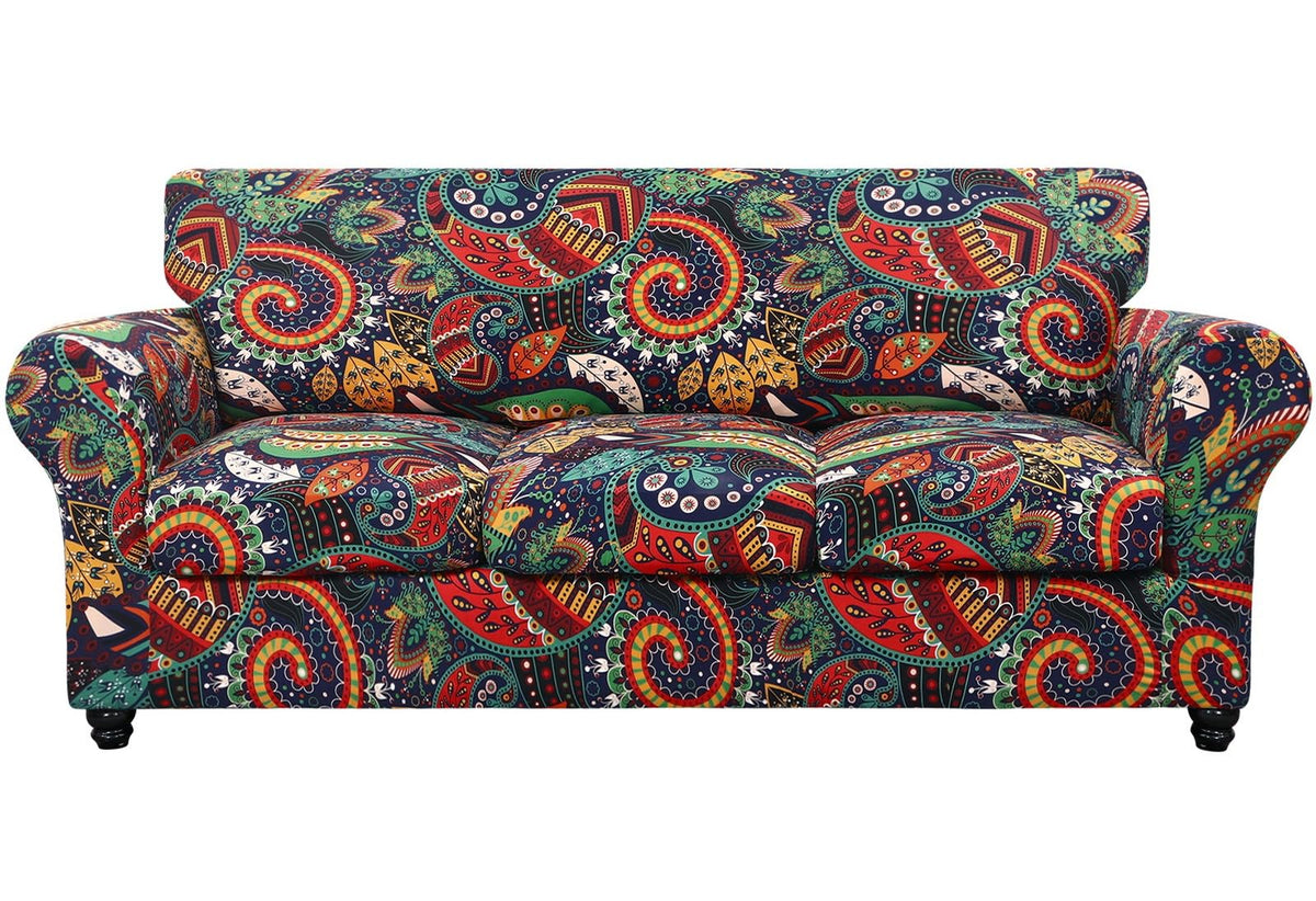 SearchI Stretch Sofa Cover Printed Couch Cover, Floral Pattern 4 Pieces Sofa Slipcover with 3 Separate Cushion Cover, Washable Furniture Protector for Living Room(Sofa, Yellow+Flower)