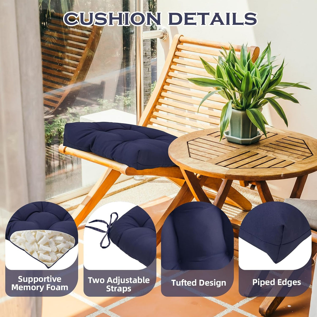 2 Pack Waterproof Outdoor Thick Tufted Chair Cushions,Peacock