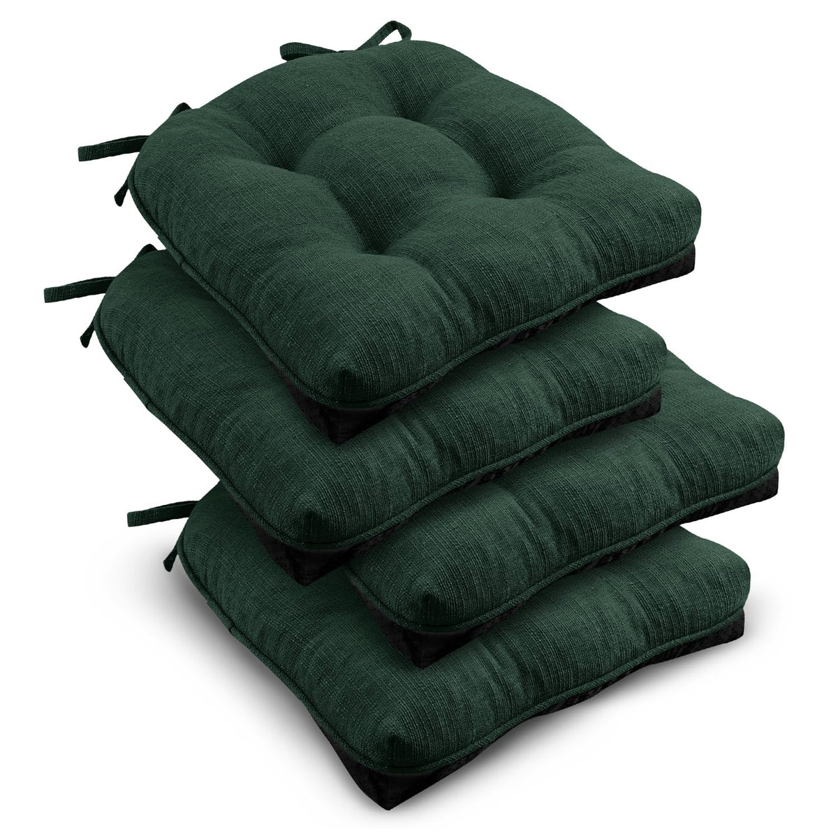 downluxe Indoor Chair Cushions for Dining Chairs, Tufted Overstuffed Textured Foam Kitchen Chair Pads with Ties and Non-Slip Backing, 15.5" x 15.5" x 4", Brown, 4 Pack
