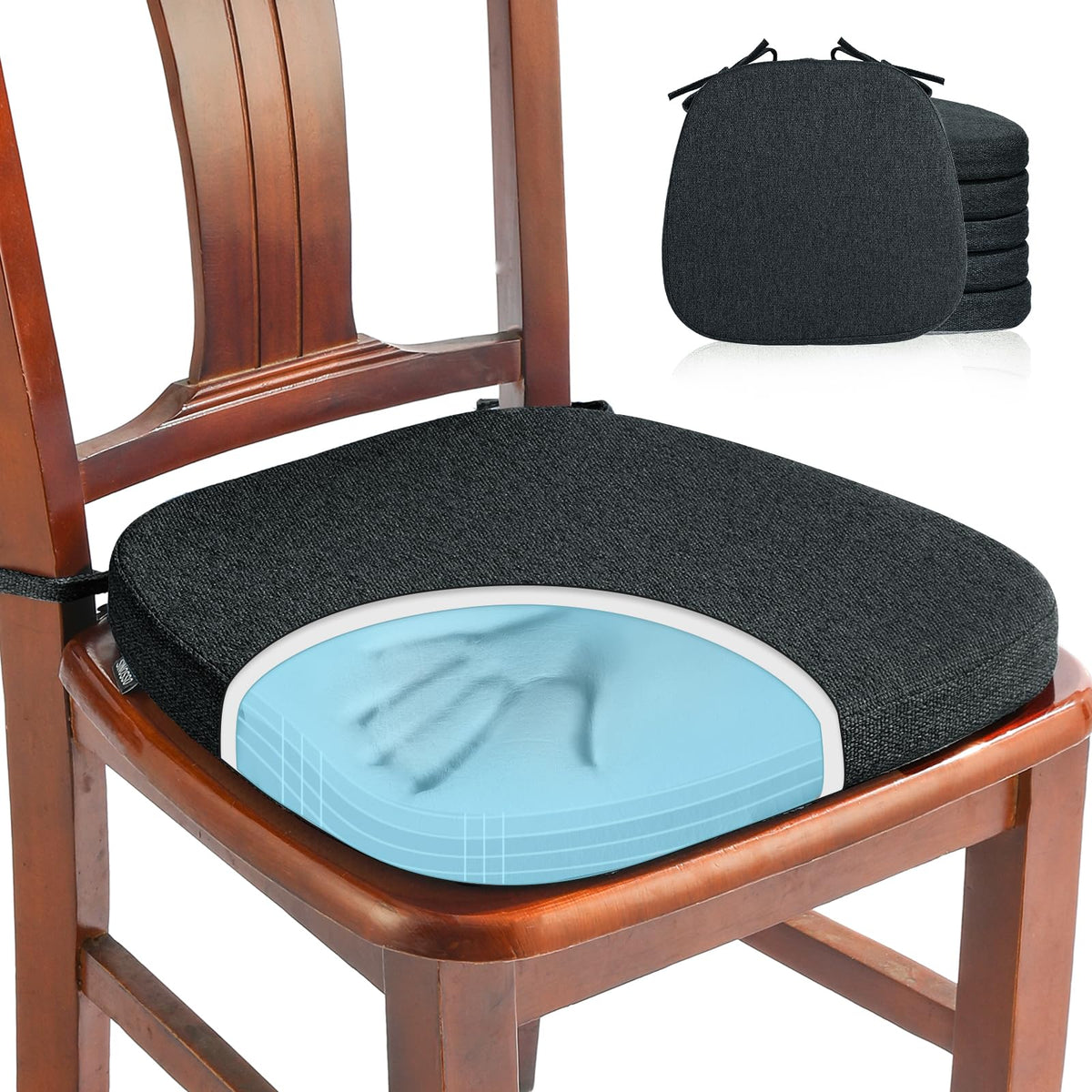 SINOSSO 1 Pack Memory Foam Chair Cushions for Dining Chair, Friendly Woven Fabric 16" U-Shape Comfortable Kitchen Chair Pad, Removable Slip Resistant Seat Cushion (1 Piece, Blue)