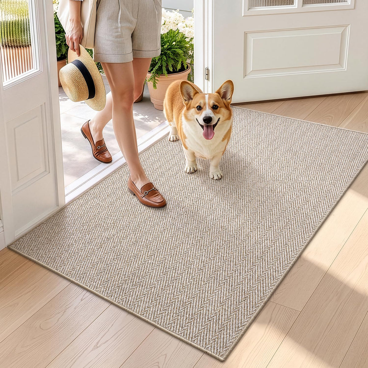 LUMI Ultra Thin Indoor Door Mat 24"x36", Entrance Doormat, Beige