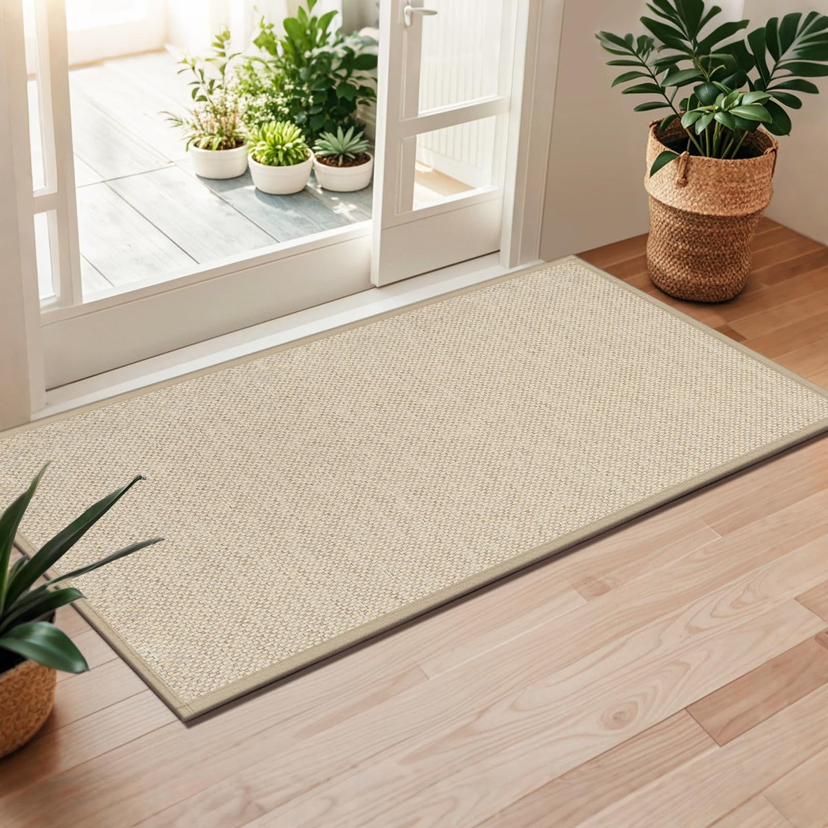LEKEEPGO Door Mat 17"x29", Non Slip Washable Indoor Door Mat, Khaki