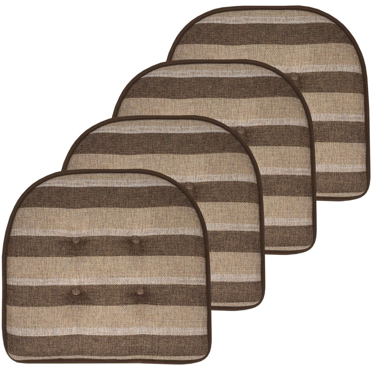 Sweet Home Collection Chair Cushion Memory Foam Pads Tufted Slip Non Skid Rubber Back U-Shaped 17" x 16" Seat Cover, 6 Pack, Checkered Taupe/White