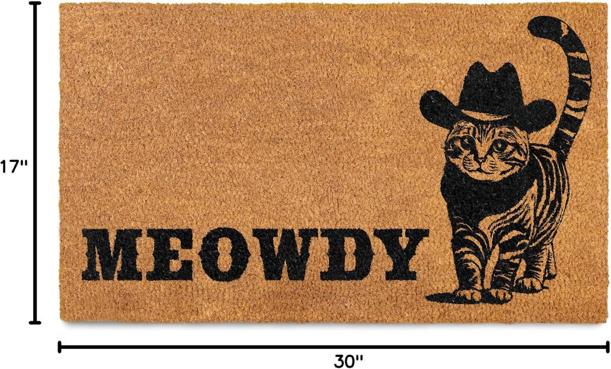 Meowdy Doormat 30x17 Inch, Black Cat Welcome Mat Coir, Cat-lover Gift Rug