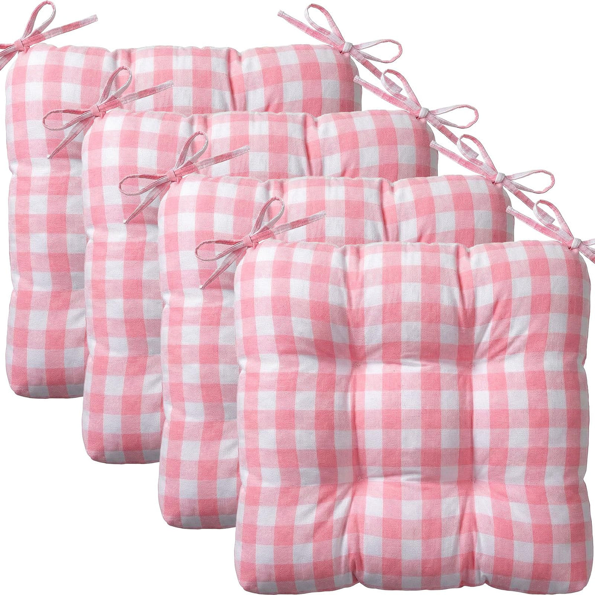 Geetery 4 Pack Chair Cushions, 16" x 15",Khaki and White,Plaid