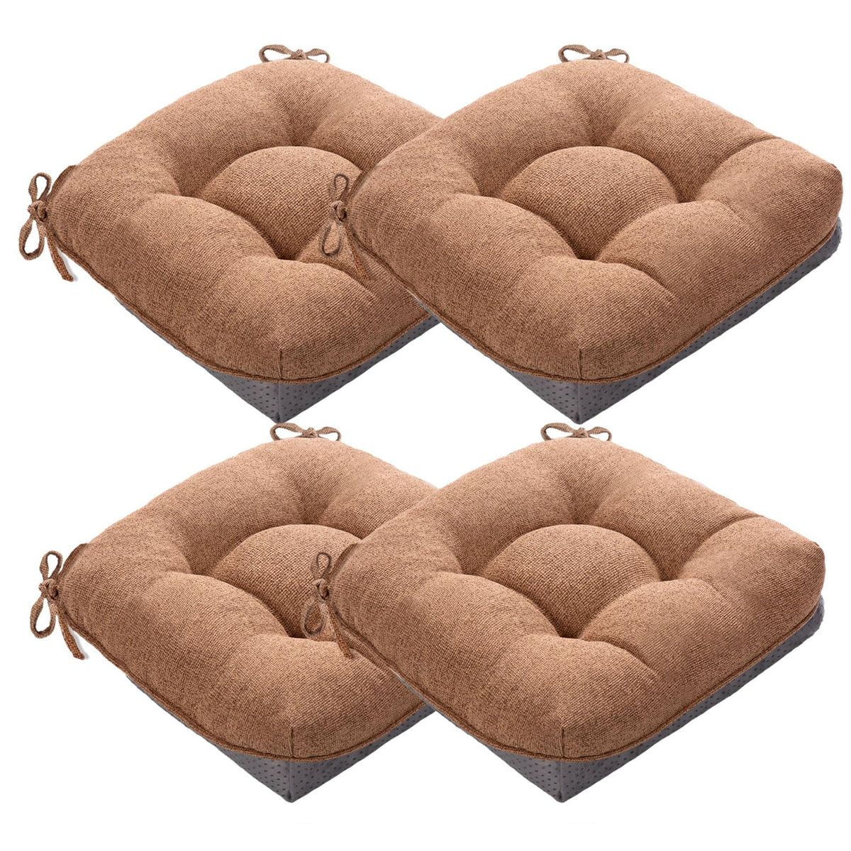 MAGIC ELEPHANT Chair Cushions for Dining Chair, Shredded Memory Foam Kitchen Chair Cushions Set of 4, Non-Slip Thick Dinning Room Chair Pads Seat Cushions, 15.5" x 15.5" x 4" (Grey)
