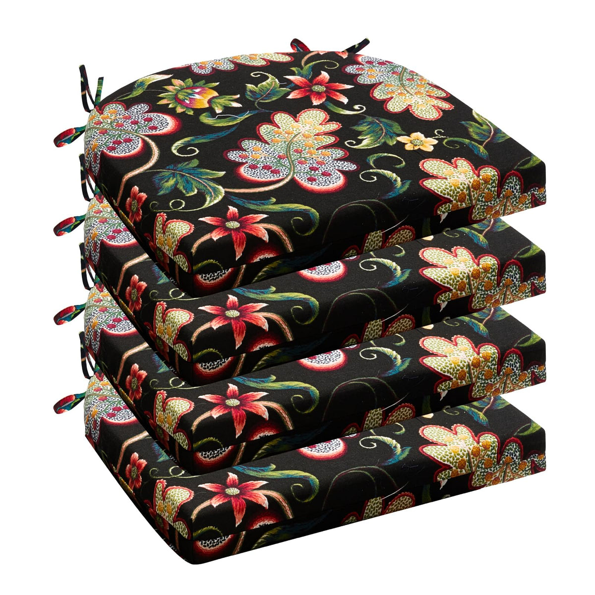 Wellsin Outdoor Chair Cushions for Patio Furniture - Outdoor Cushions for Chairs - Water Resistant Patio Chair Cushions Set of 4, 18.5"X16"X3", Flower