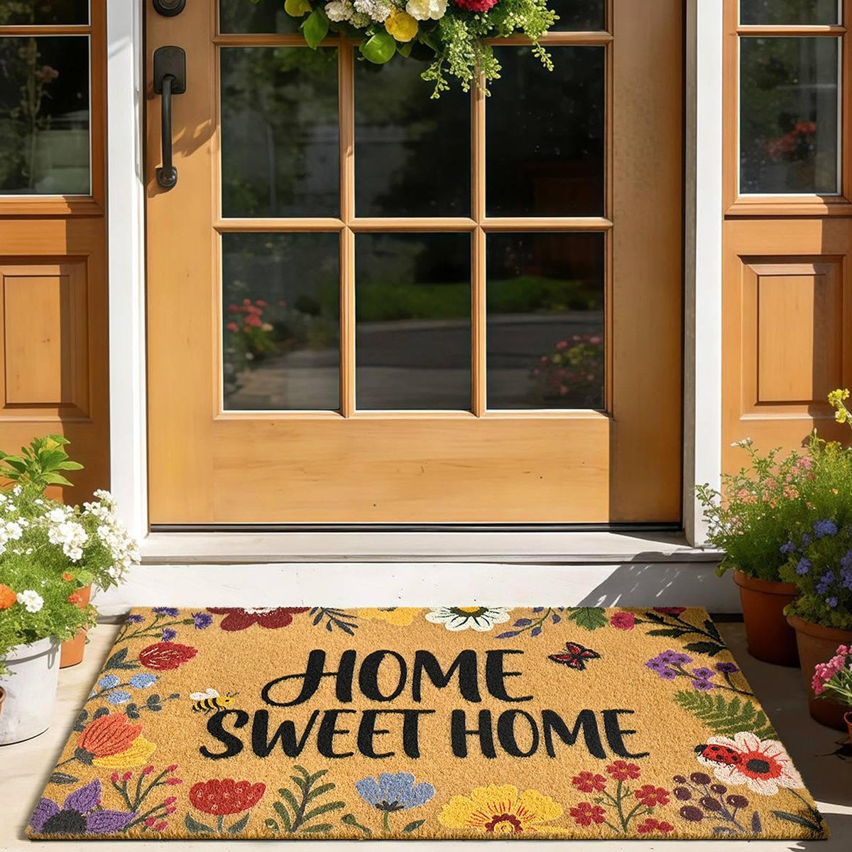Floral Front Door Mat Outside Non-Slip Welcome Doormat, 17x29 in