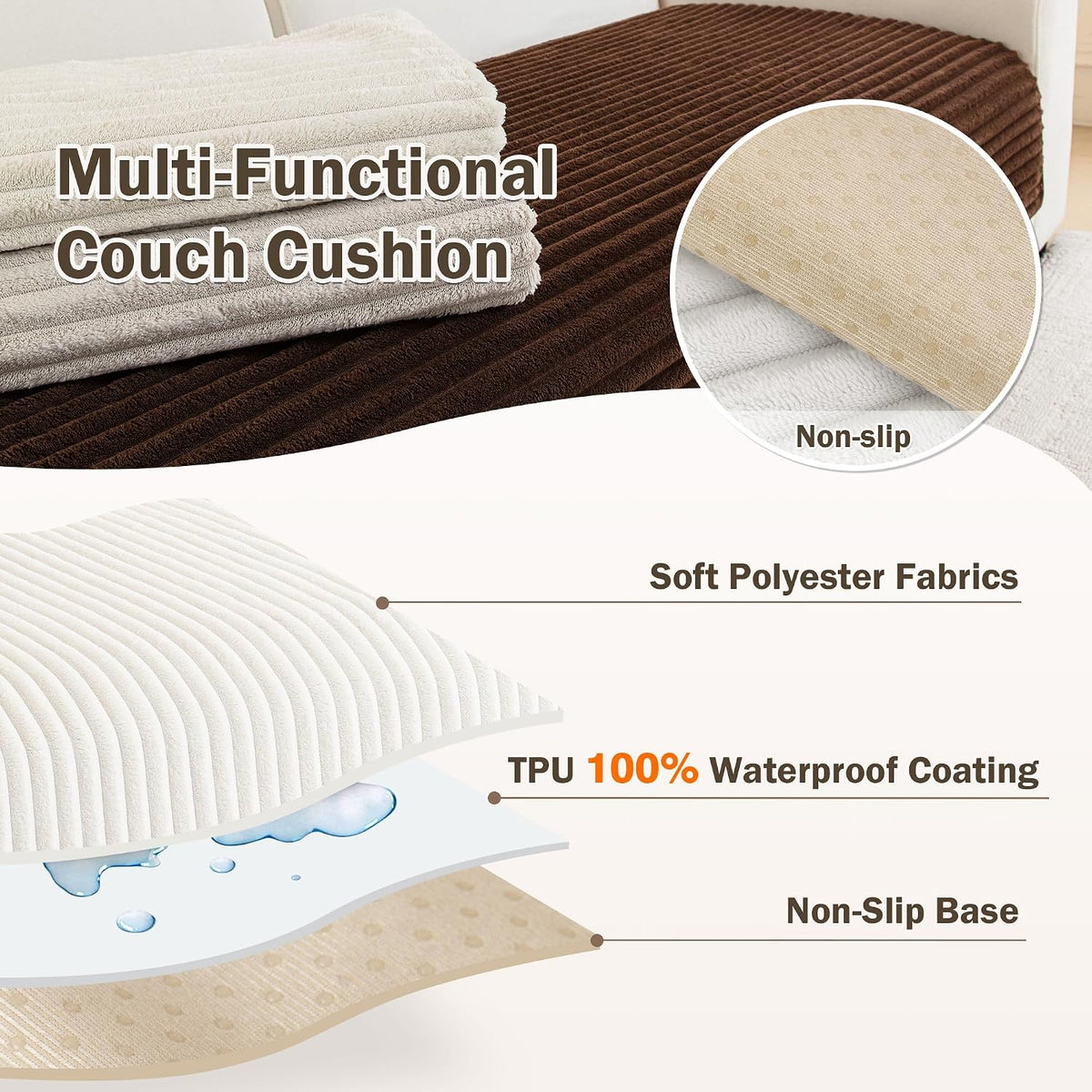 MEETSKY 100% Waterproof Couch Covers for Sectional Sofa, Non Slip Couch Cover for Dogs, 2 Pieces Pet Sofa Covers for 2 Cushion L Shape, Washable Soft Sofa Slipcover, Cream, Large, 35"x63"+35"x63"
