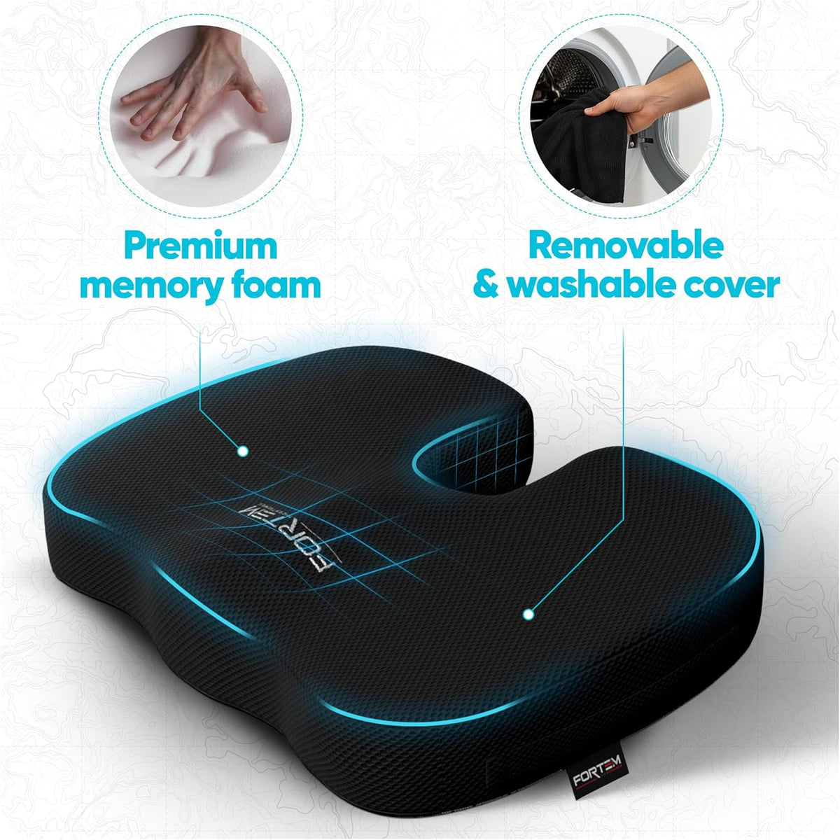 FORTEM Seat Cushion, Office Chair Cushion for Tailbone Sciatica Pain Relief
