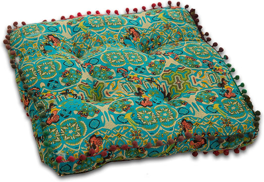 ELEFOCUS Blue Bohemian Seat Cushion,Indoor Boho Chair Cushions for Dining Chairs,Square Chair Pad,Decorative Seat Cushions for Kitchen Chairs (Blue Square A 16X16)