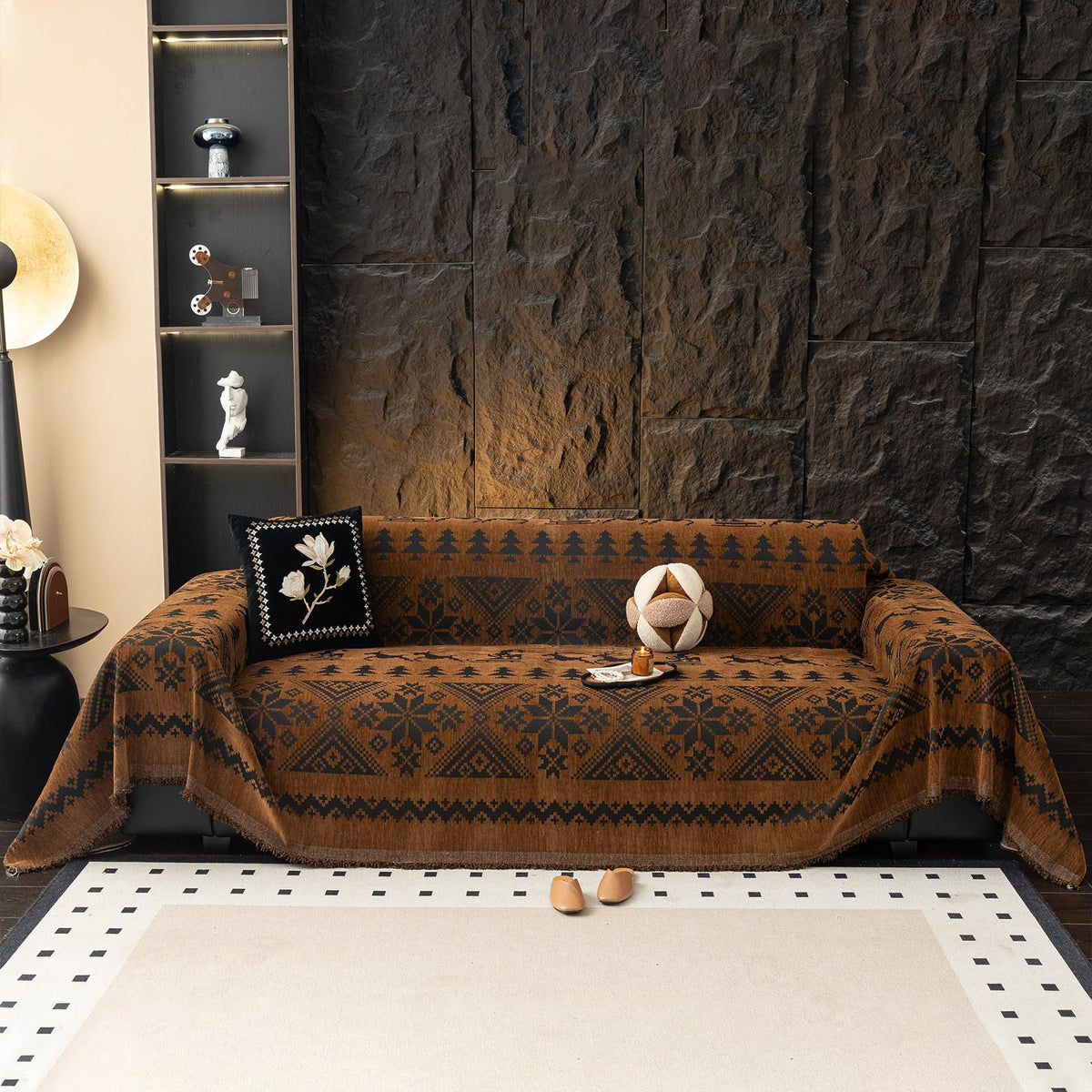 VClife Bohemian Sofa Covers Chenille Couch Cover for Sectional Couch, Soft Non Slip Couch Covers for 2 Cushion Sofa Breathable Sofa Furniture Protector Slip Cover for Couch, Pumpkin, 71"X118"