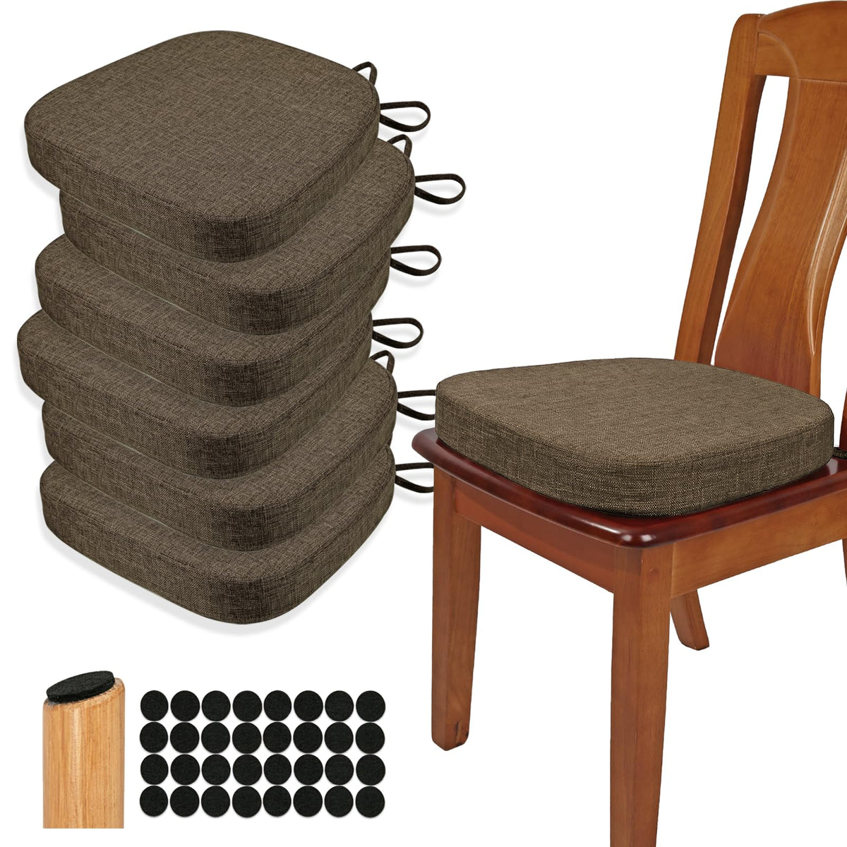 BUYUE Thickened 2.5" Friendly Woven Fabric Dining Chair Cushion, U-Shape High Density Foam Comfortable Chair Pad for Kitchen, Slip Resistant Indoor Seat Cushion (1 Piece, Dark Gray)