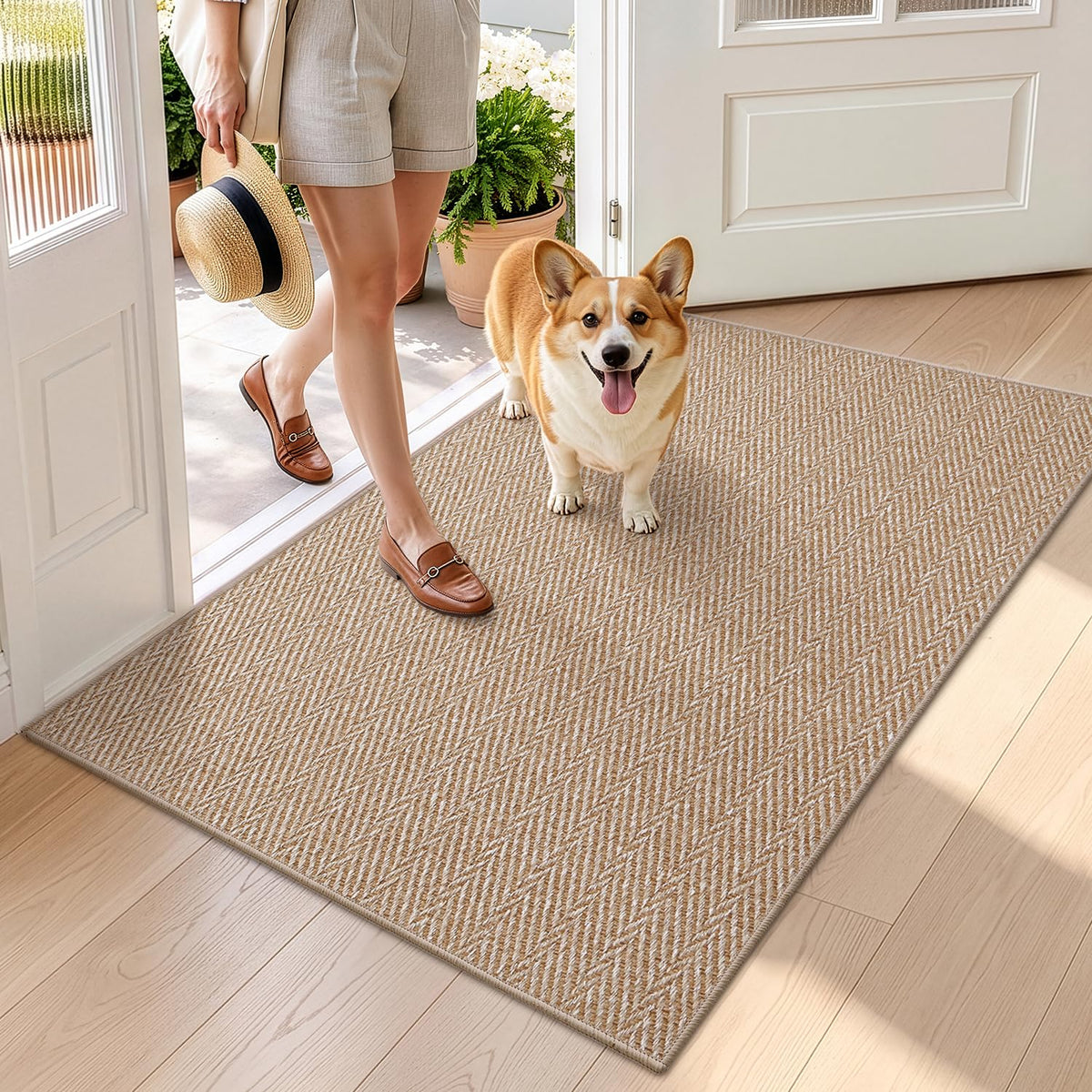 LUMI Ultra Thin Indoor Door Mat 24"x36", Entrance Doormat, Beige
