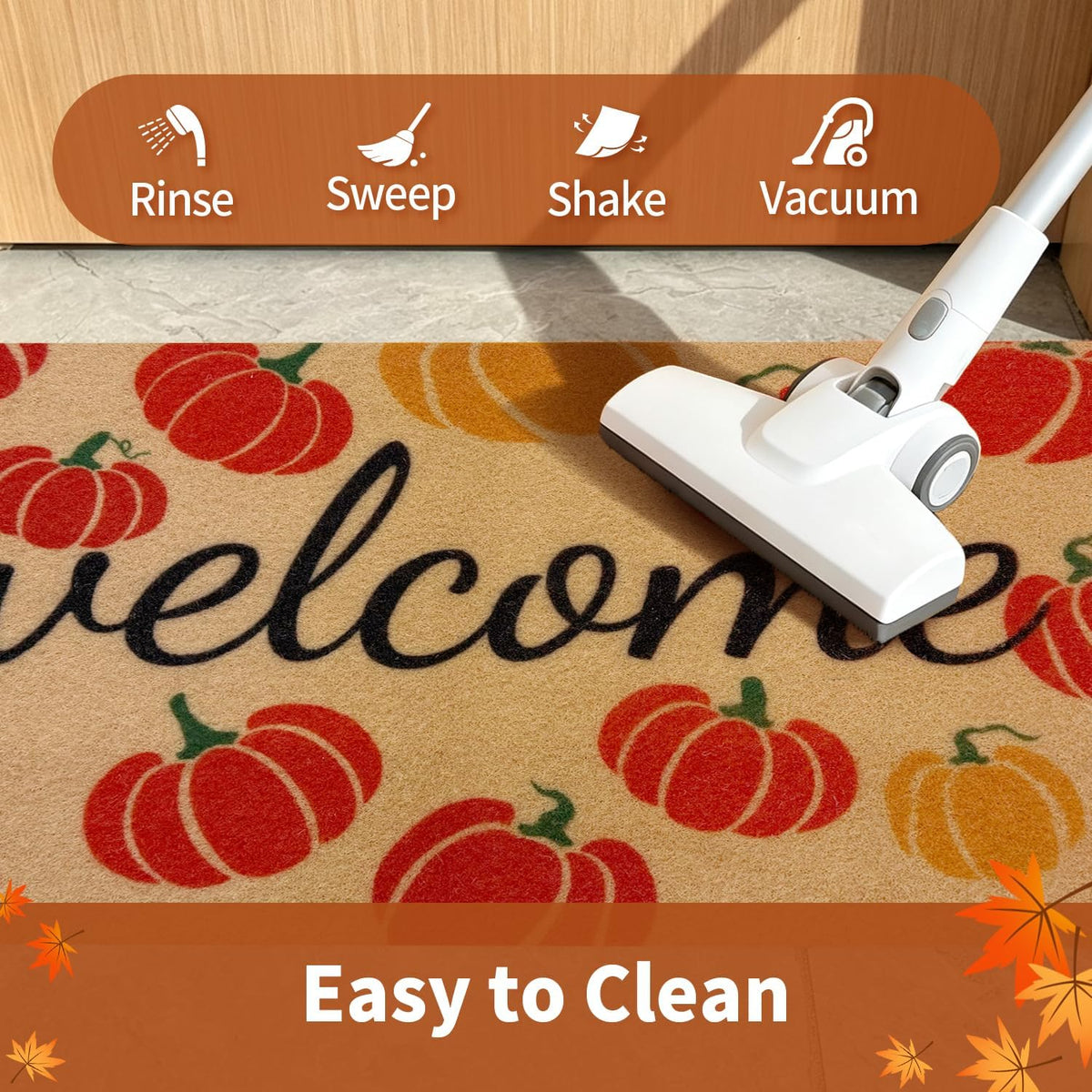Fall Door Mat, Non Slip Front Porch Pumpkin Welcome Mat 17"x30"