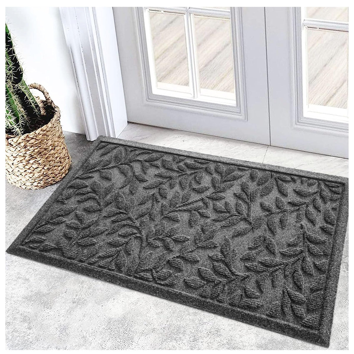 Bulijojo Sturdy Front Entrance Doormats,Durable Heavy Duty Welcome Mat,Thick Absorbent Natural Rubber Non Slip Mat,Easy Clean Entryway Mat 17x30 Inch Leaves Green