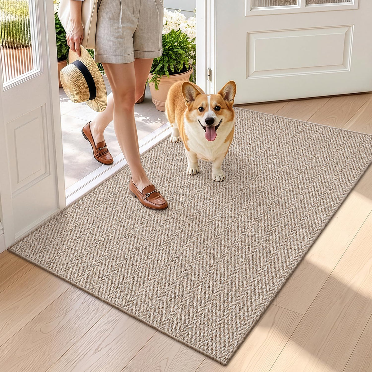 LUMI Ultra Thin Indoor Door Mat 24"x36", Entrance Doormat, Beige