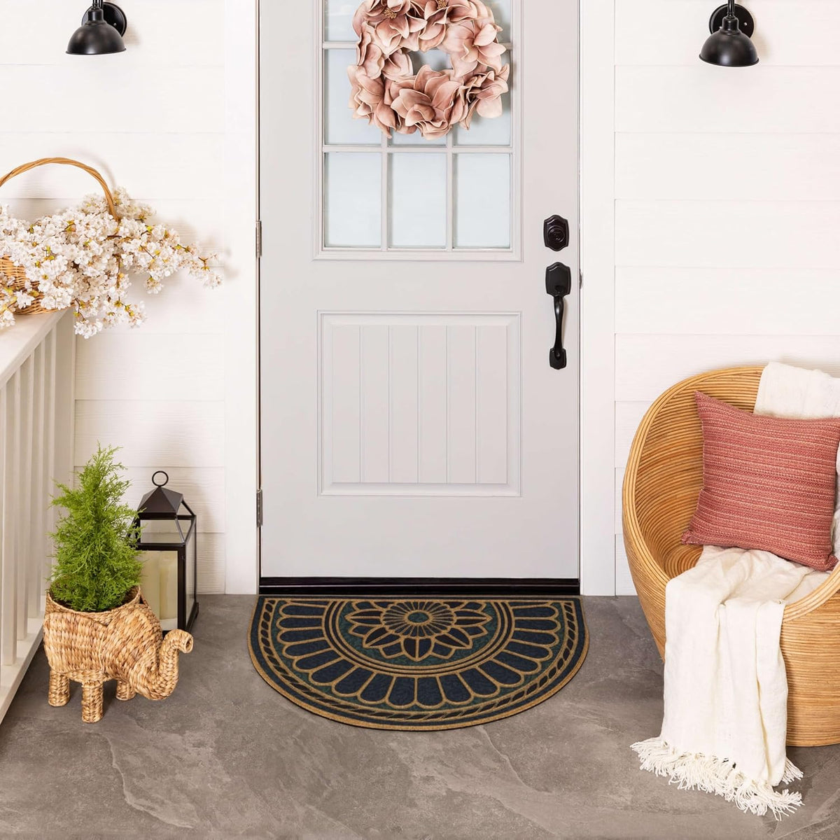 Mohawk Home Swirl Style Casual Ornamental Denim Blue 2' X 3' All Weather Outdoor Door Mat Perfect for Porch, Garage