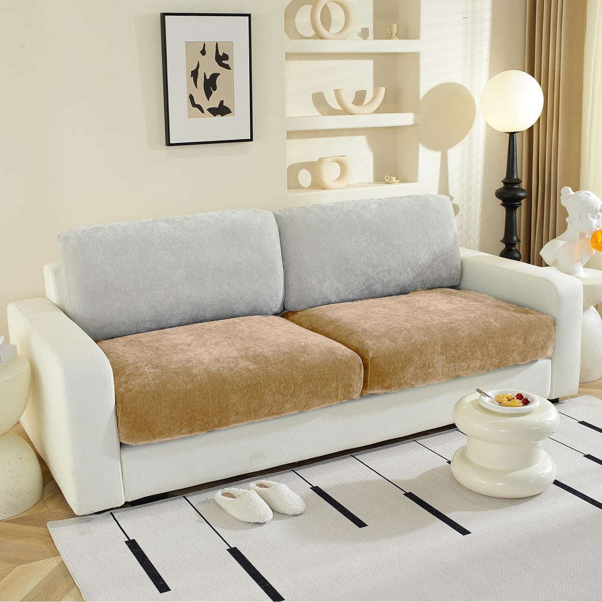 WEYOND Couch Cushion Covers L Shaped Sectional, 3PC Seat Covers, Light Grey