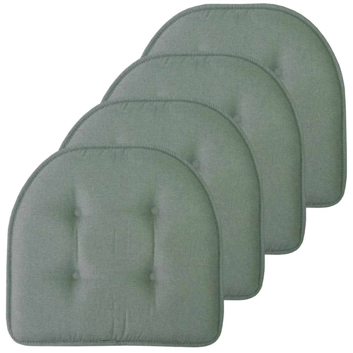 Sweet Home Collection Chair Cushion Memory Foam Pads Tufted Slip Non Skid Rubber Back U-Shaped 17" x 16" Seat Cover, 6 Pack, Checkered Taupe/White
