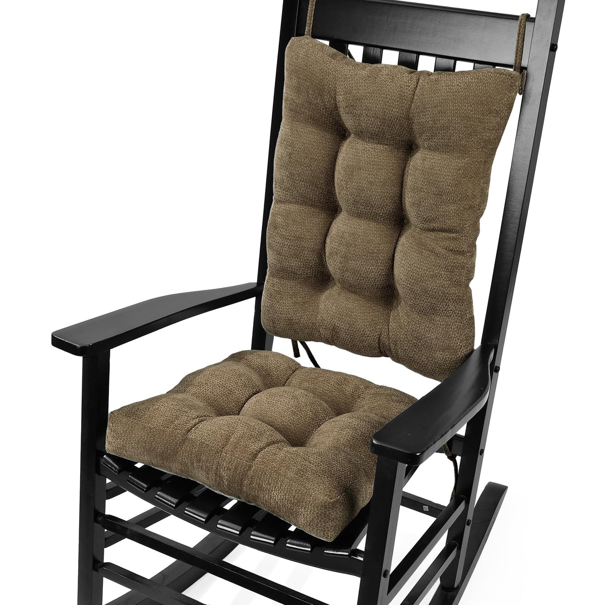 Rocking Chair Cushion for Elderly Sitting, Back Pillow & Seat Cushion with Ties, Luxury Chenille Fabric Non-Slip Chair Pad for Rocker, Champagne, 21.6x17x2/ 17x17x3