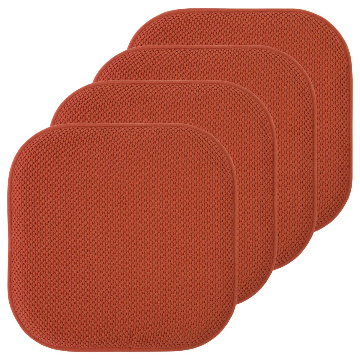 Sweet Home Collection Chair Cushion Memory Foam Pads Honeycomb Pattern Slip Non Skid Rubber Back Rounded Square 16" x 16" Seat Cover, 4 Pack, Alexis Chocolate