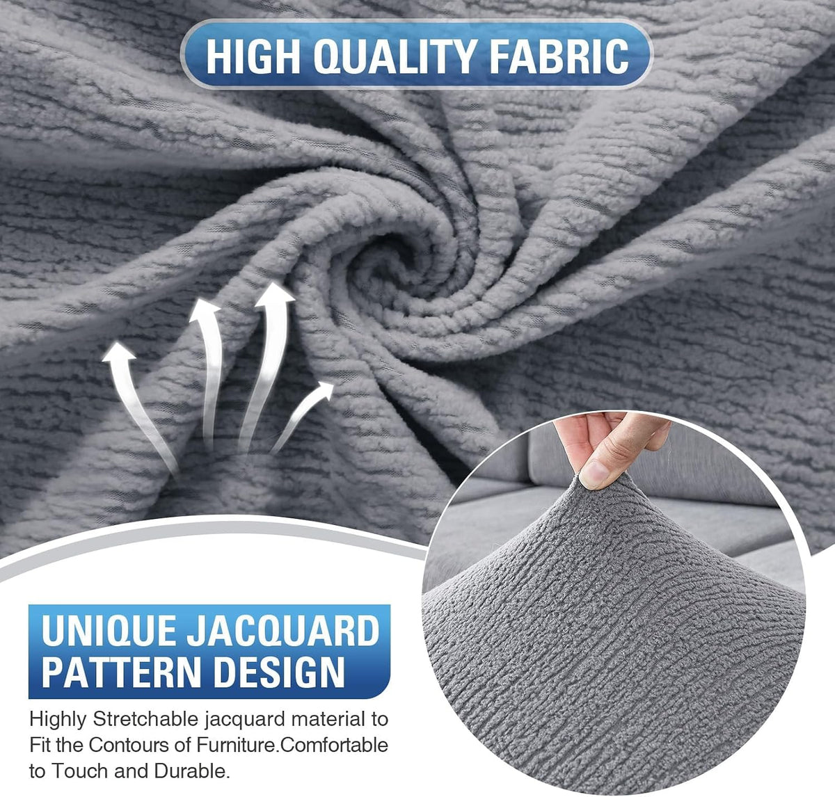 Couch Cushion Covers Sectional Couch Covers Stretch Washable Soft Seat Cushion Covers Furniture Protector Sofa Slipcovers for Pets(Light Grey,3 Pieces Seat Covers or Back Covers)