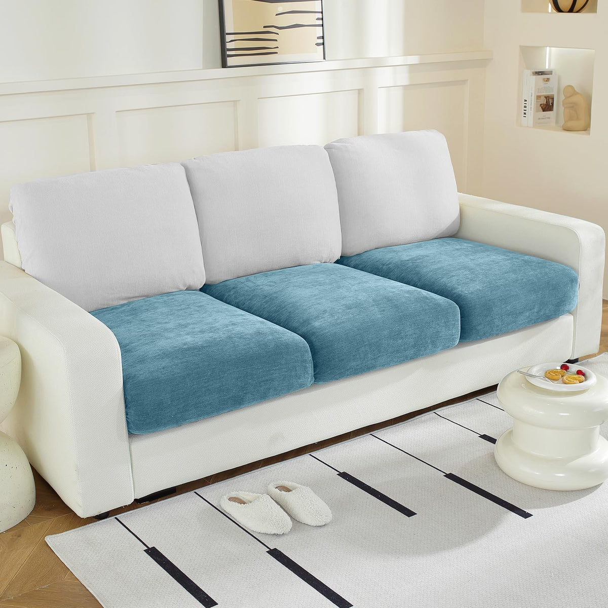WEYOND Couch Cushion Covers L Shaped Sectional, 3PC Seat Covers, Light Grey