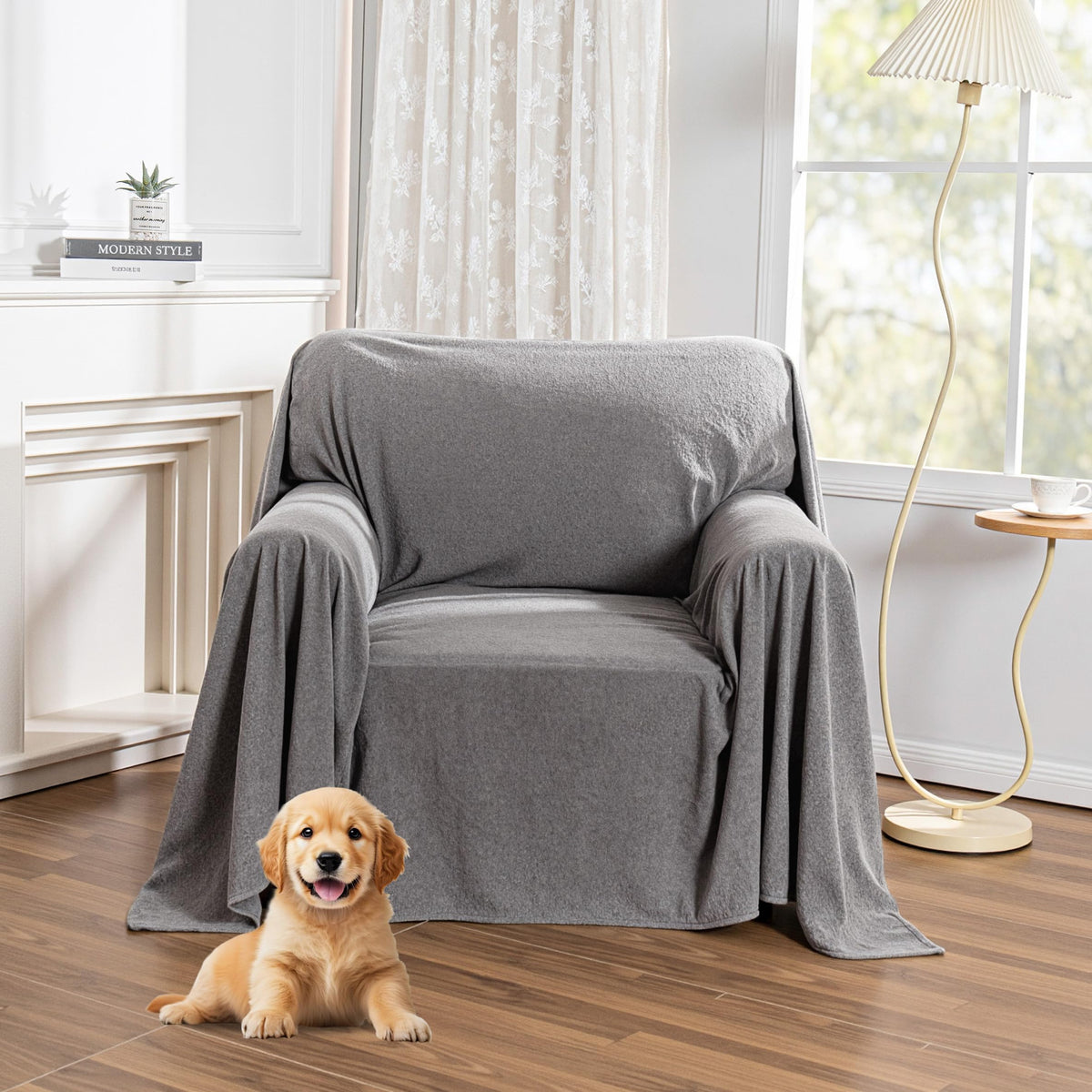 MYSKY HOME Couch Covers for Dogs, Non-Slip Sofa Slipcover, 91"x134", Grey