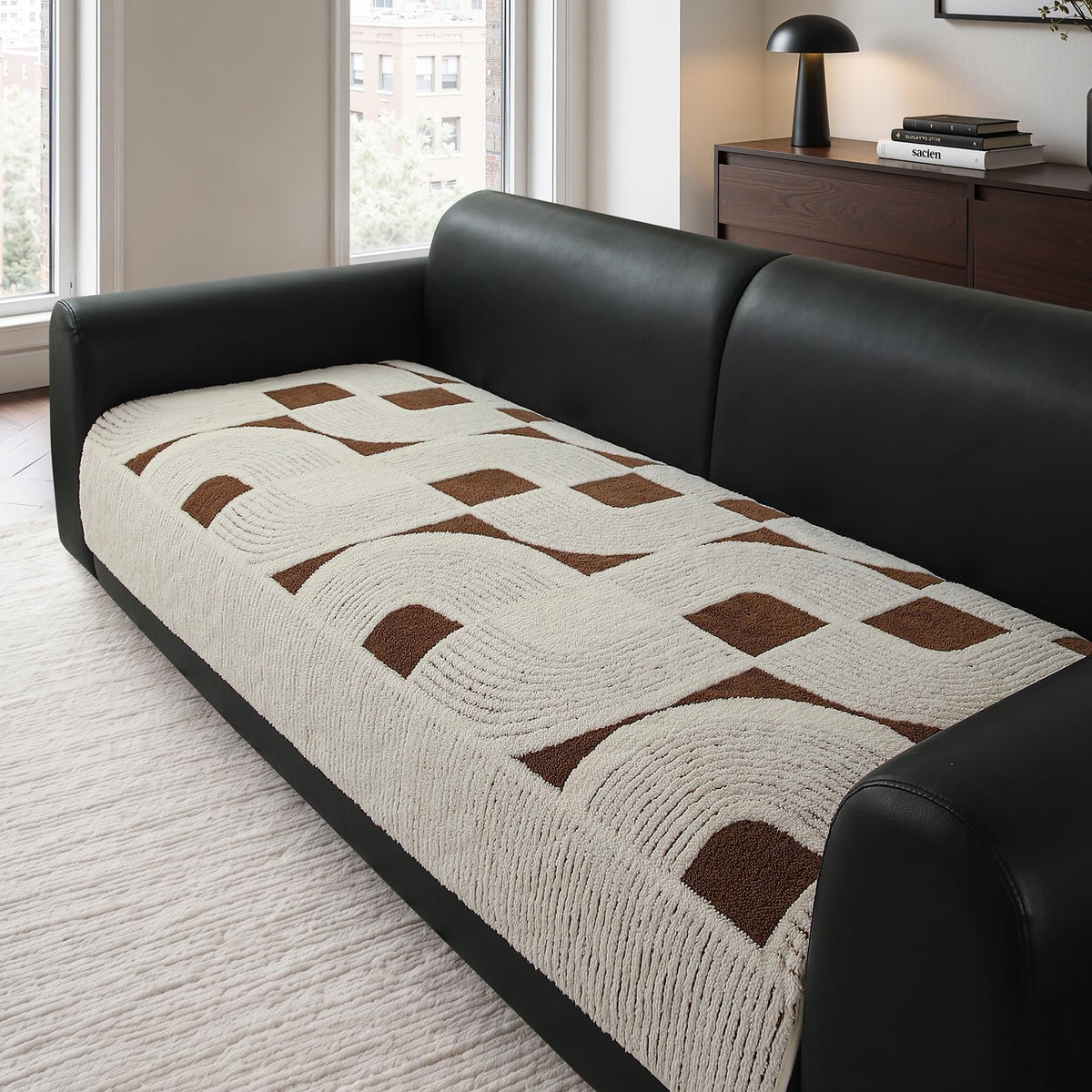 OHSIO Geometric Couch Cover, Sofa Seat Cushion Cover(Brown,35''x 70.8'')