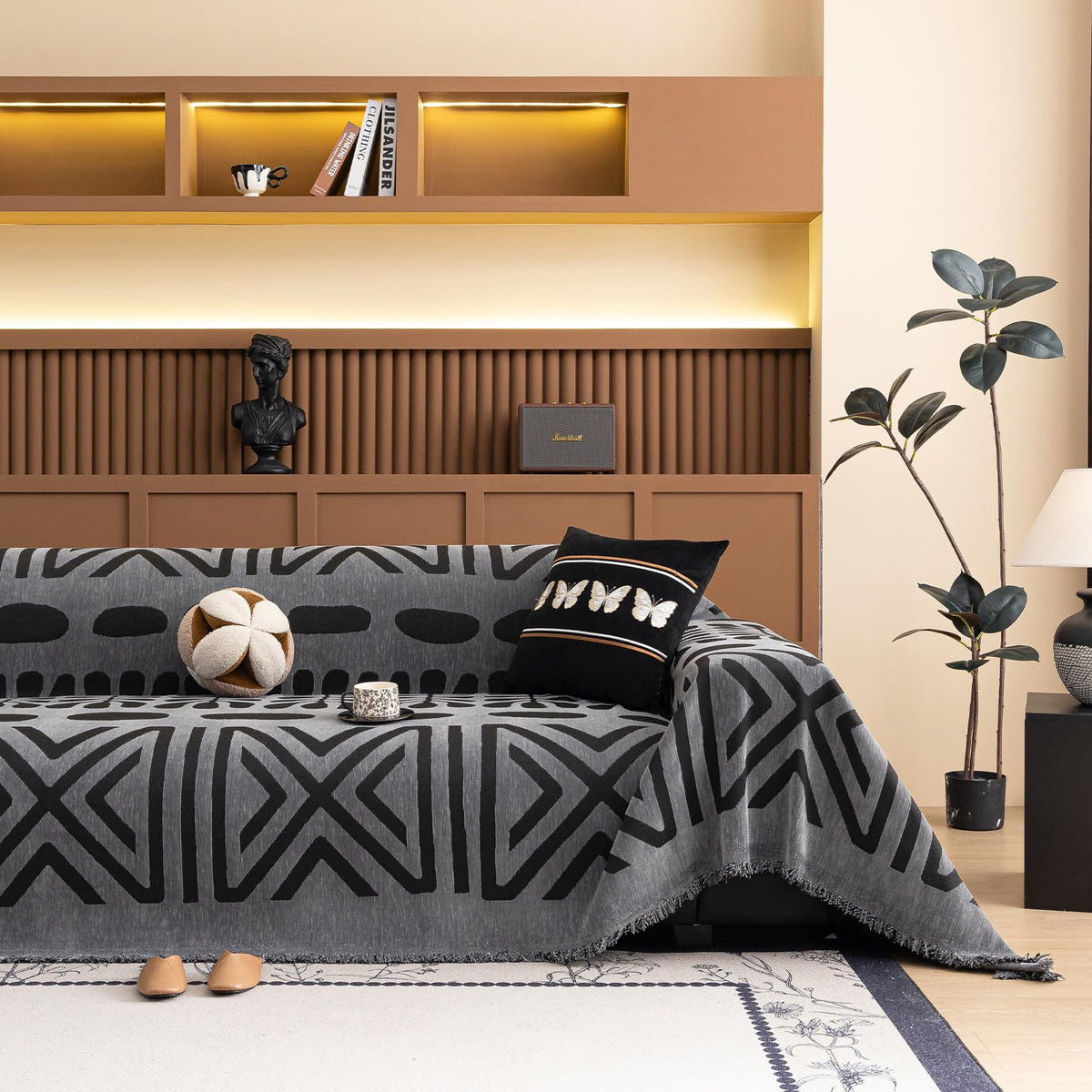 VClife Bohemian Sofa Covers Chenille Couch Cover for Sectional Couch, Soft Non Slip Couch Covers for 2 Cushion Sofa Breathable Sofa Furniture Protector Slip Cover for Couch, Pumpkin, 71"X118"