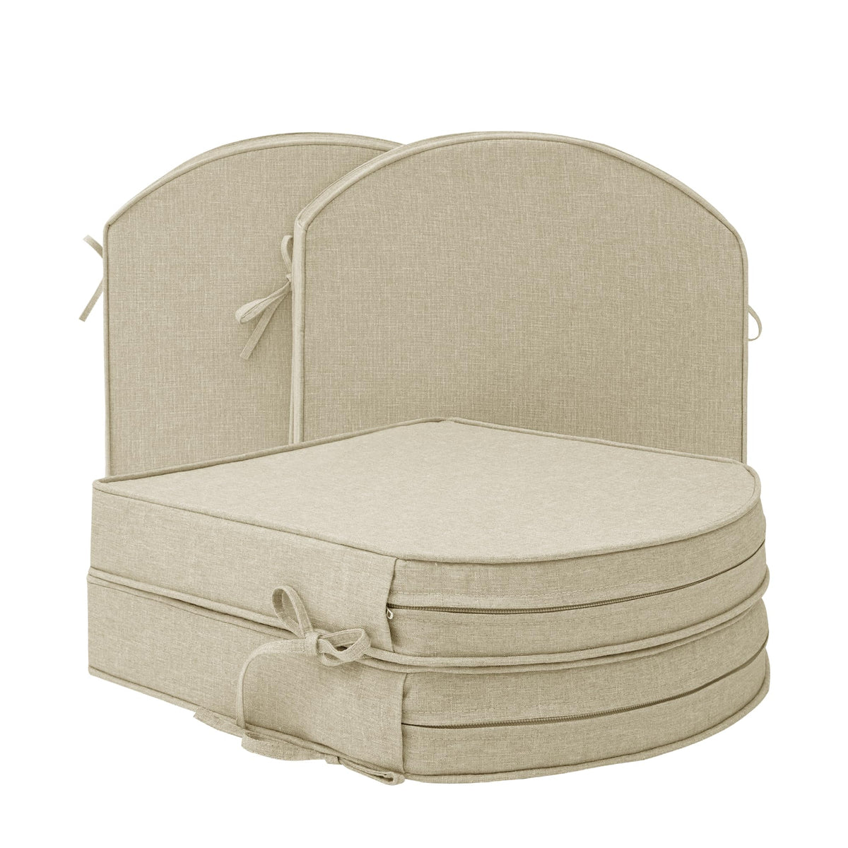Outdoor Chair Cushions, Fade-Resistant & Water-Resistant, D Shaped Patio Furniture Seat Chair Pads Replacement with Ties, Non-Slip Bottom, Removable Cover, Set of 2, 17 x 16 Inch, Natural