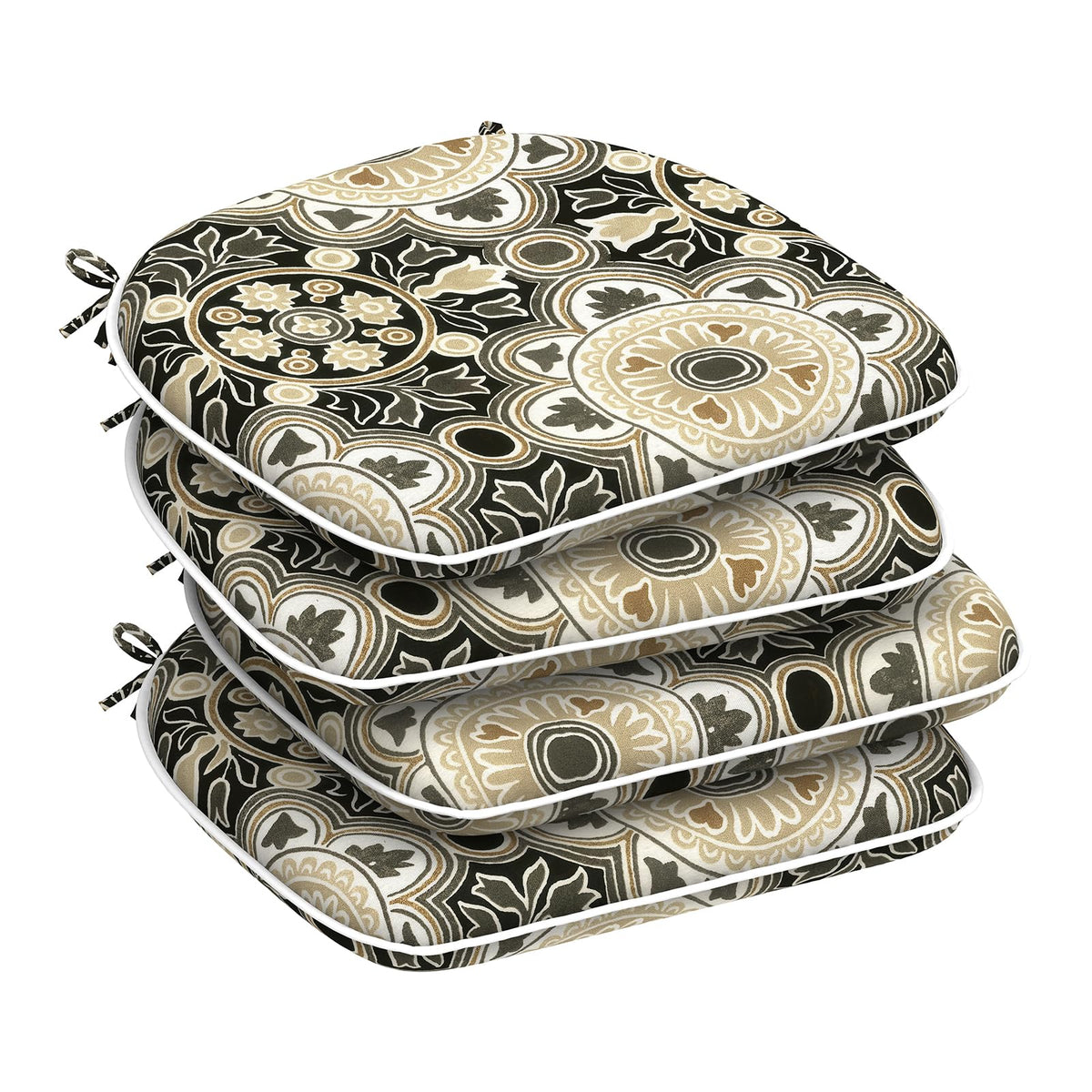 DYTXIII Set of 4 Outdoor Chair Cushions with Ties,Water Repellent Patio Chair Pads 17"x 16" for Outdoor Furniture,Round Corner Seat Cushions for Garden Yard Kitchen Paisley Multi
