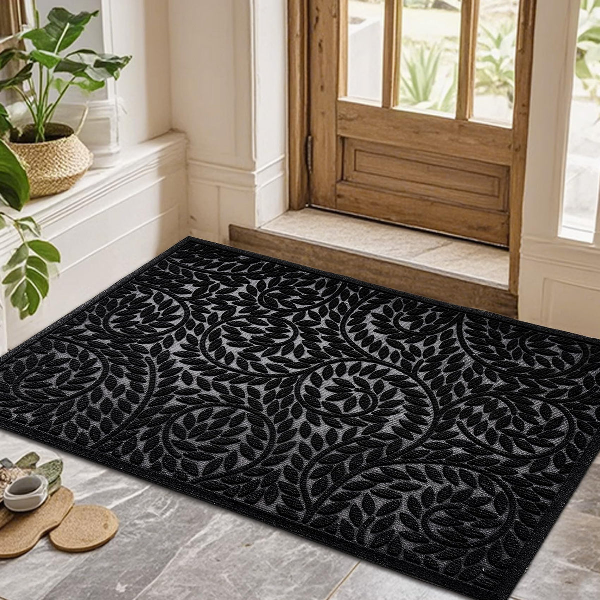 Bulijojo Front Door Mat Entrance,Durable Heavy Duty Welcome Mat,Thick Absorbent Natural Rubber Non Slip Mat,Sturdy Entryway Green, 17"x30"