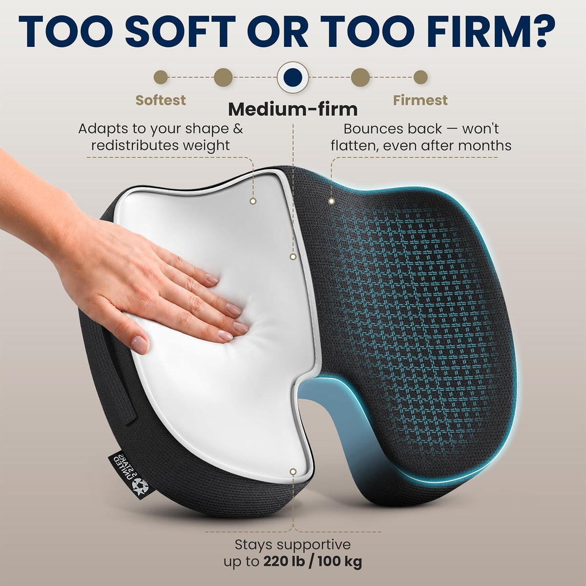 5 STARS UNITED Seat Cushion - Memory Foam Chair Pad for Tailbone Pain Relief - Ergonomic Support for Coccyx, Sciatica & Butt - Office, Desk & Gaming Chair, Car Seat, Wheelchair, Airplane, Black