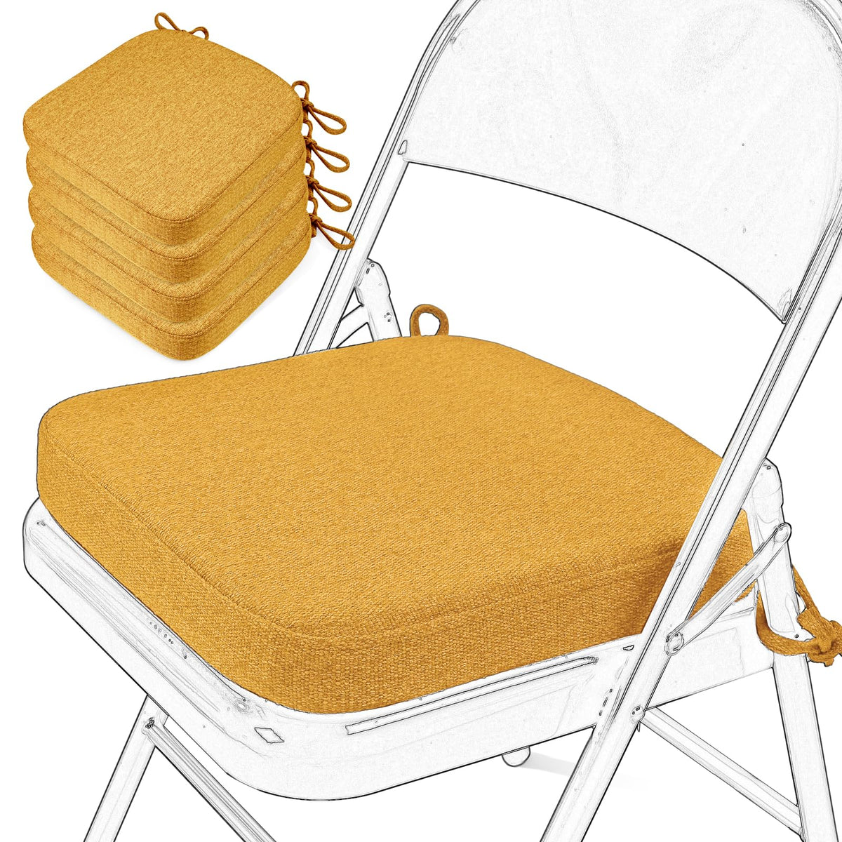 SINOSSO Memory Foam Chair Cushion for Folding Chair 1 Pcs, Thickened 2" Square Kitchen Chair Pad with Ties, Indoor Non-Slip Dining Chair Seat Cushion (1 Piece, Dark Brown)