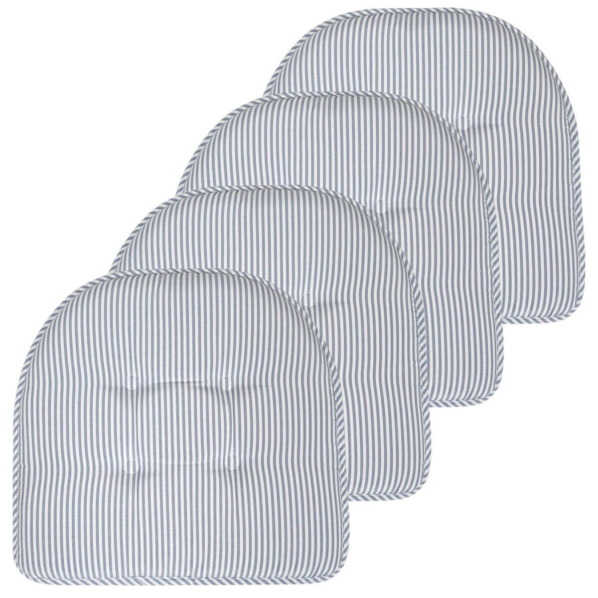 Sweet Home Collection Chair Cushion Memory Foam Pads Tufted Slip Non Skid Rubber Back U-Shaped 17" x 16" Seat Cover, 6 Pack, Checkered Taupe/White