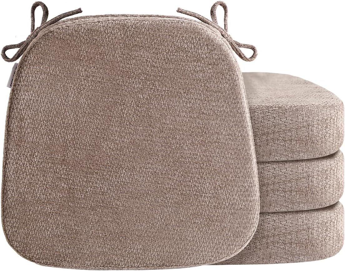 Chair Cushions for Dining Chairs, Washable Chair Pads, Brown, 4 Pack
