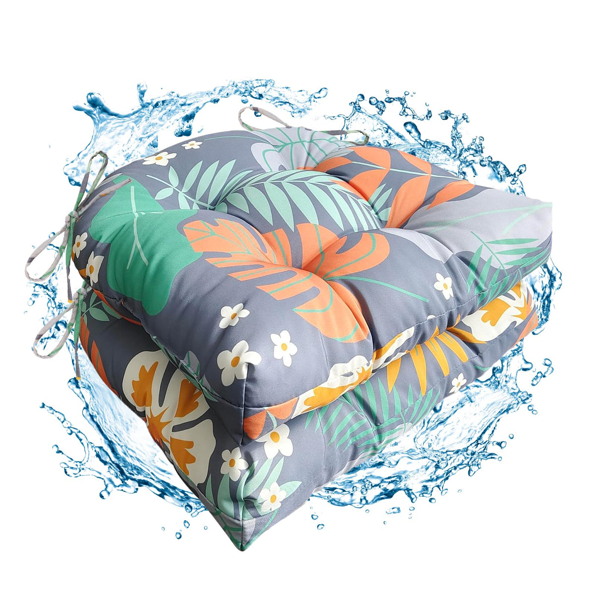 2 Pack Waterproof Outdoor Thick Tufted Chair Cushions,Peacock