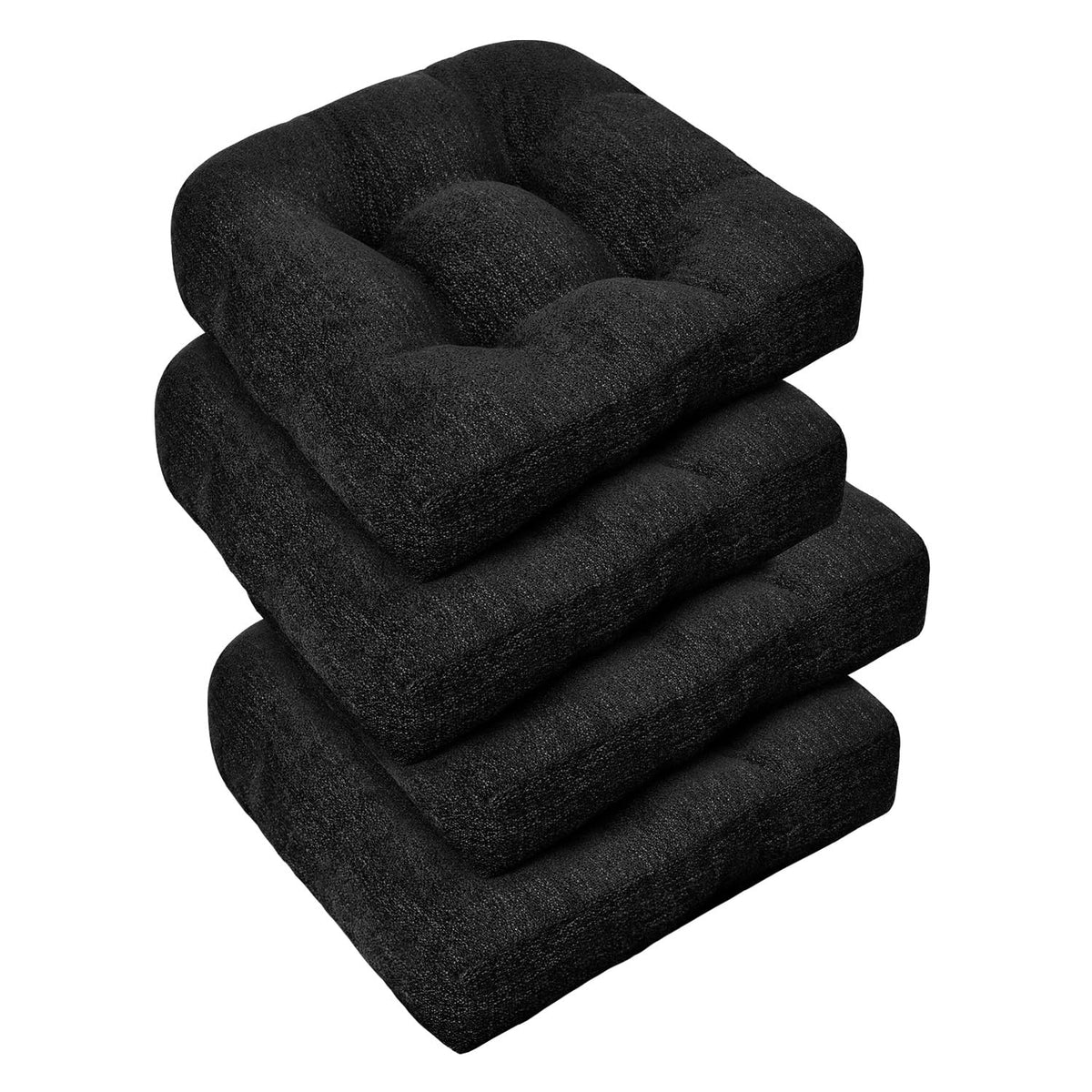 downluxe Chair Cushions for Dining Chairs 4 Pack, Tufted Indoor Chair Pads with Non-Slip Bottom, U-Shaped Kitchen Chair Cushions, 17"x17"x4", Khaki