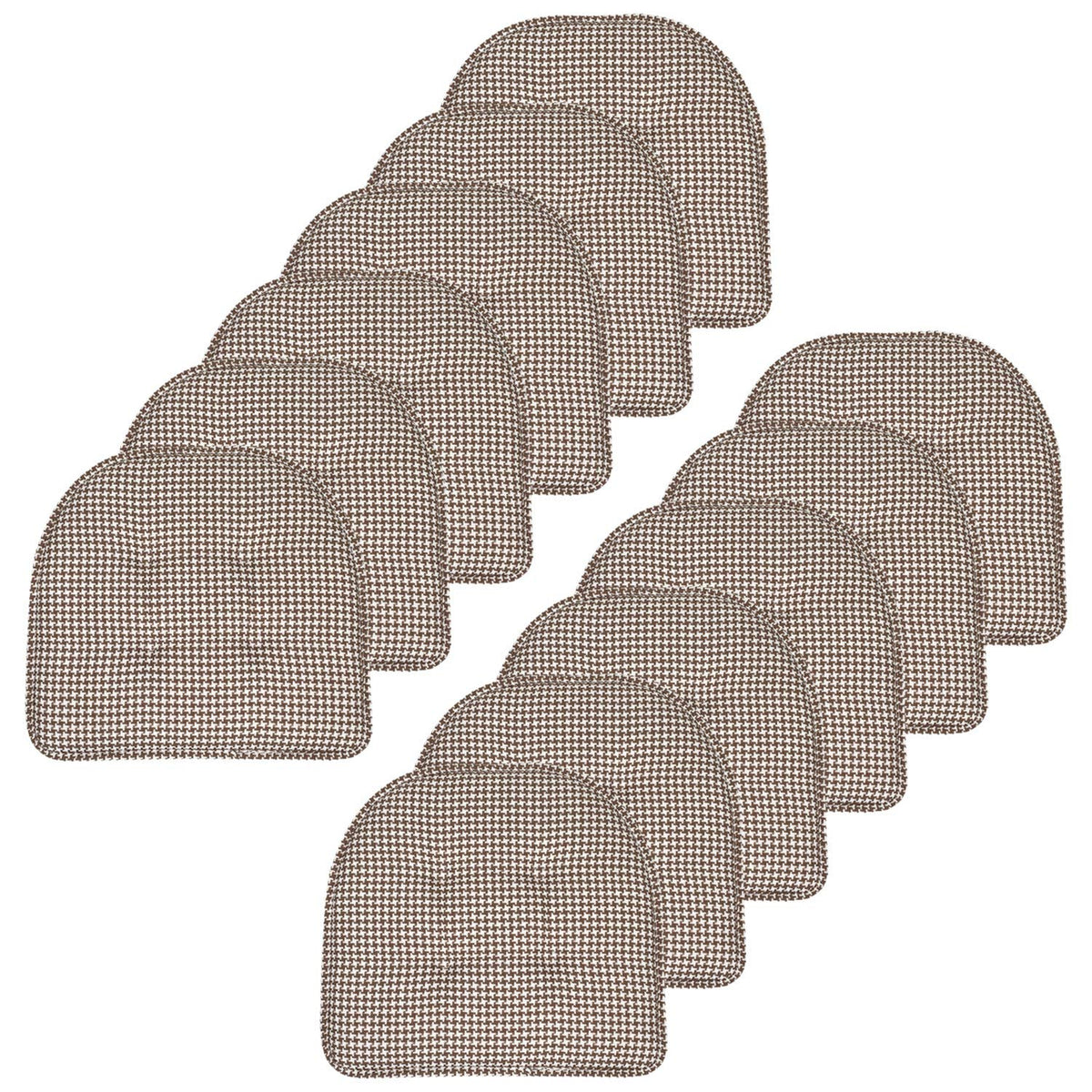 Sweet Home Collection Chair Cushion Memory Foam Pads Tufted Slip Non Skid Rubber Back U-Shaped 17" x 16" Seat Cover, 6 Pack, Checkered Taupe/White