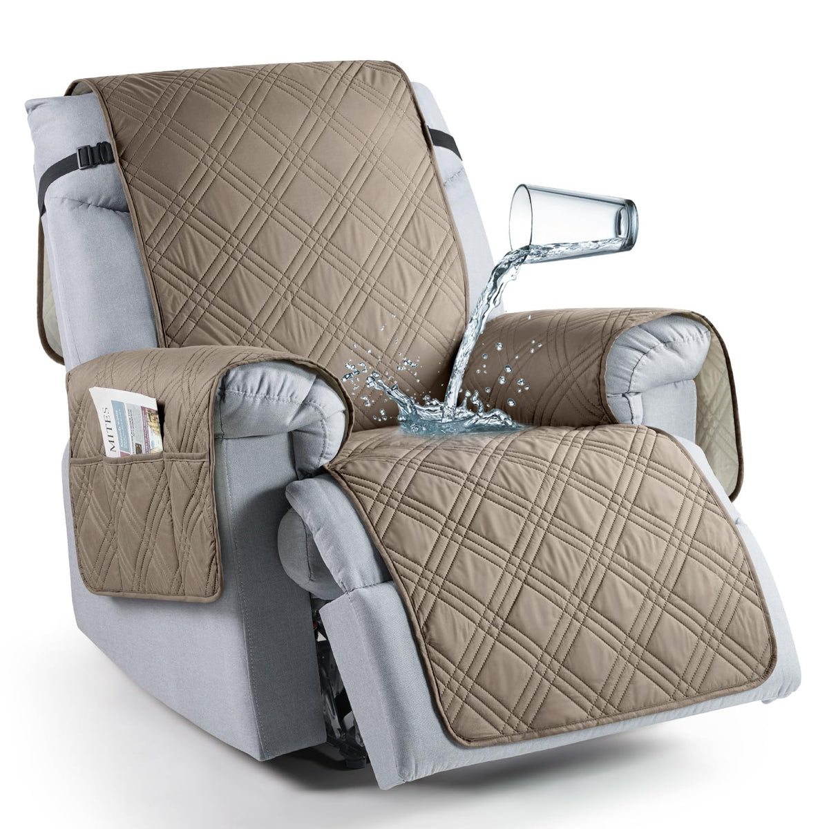 TAOCOCO 100% Waterproof Recliner Chair Cover, Non Slip Covers for Recliner Chair with Pocket, Washable Reclining Chair/Furniture Protector for Kids, Pets(23.6'', Chocolate)
