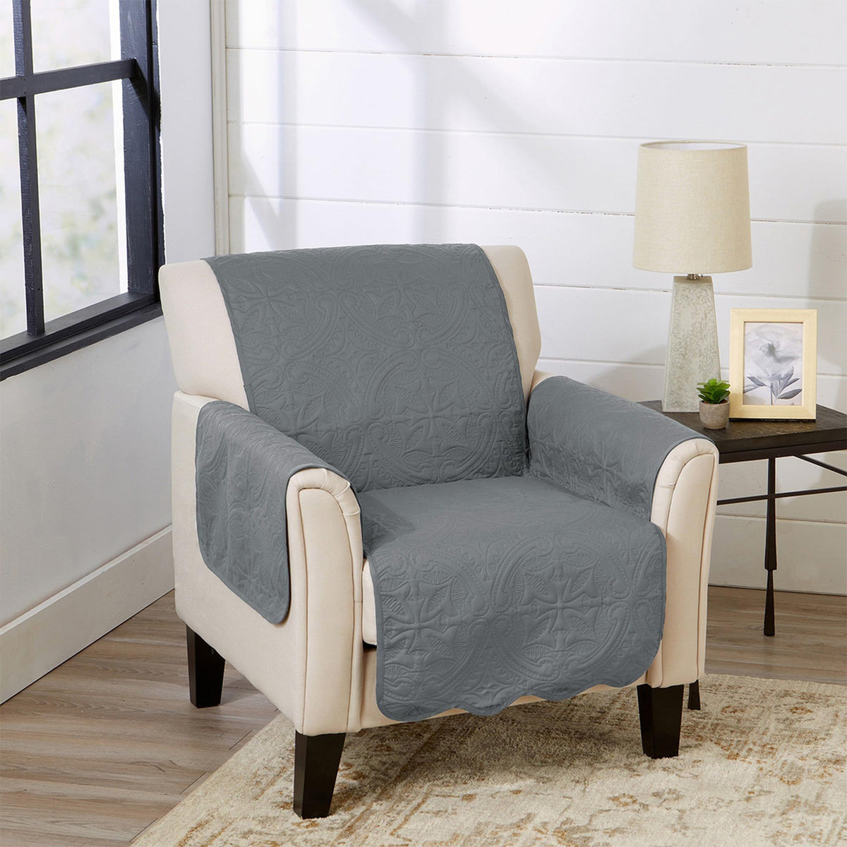 Great Bay Home Reversible Patchwork Sofa Cover - Washable Slipcover Furniture Protector with Elastic Straps - Perfect for Kids & Pets - Box-Stitched Detail (Taupe)