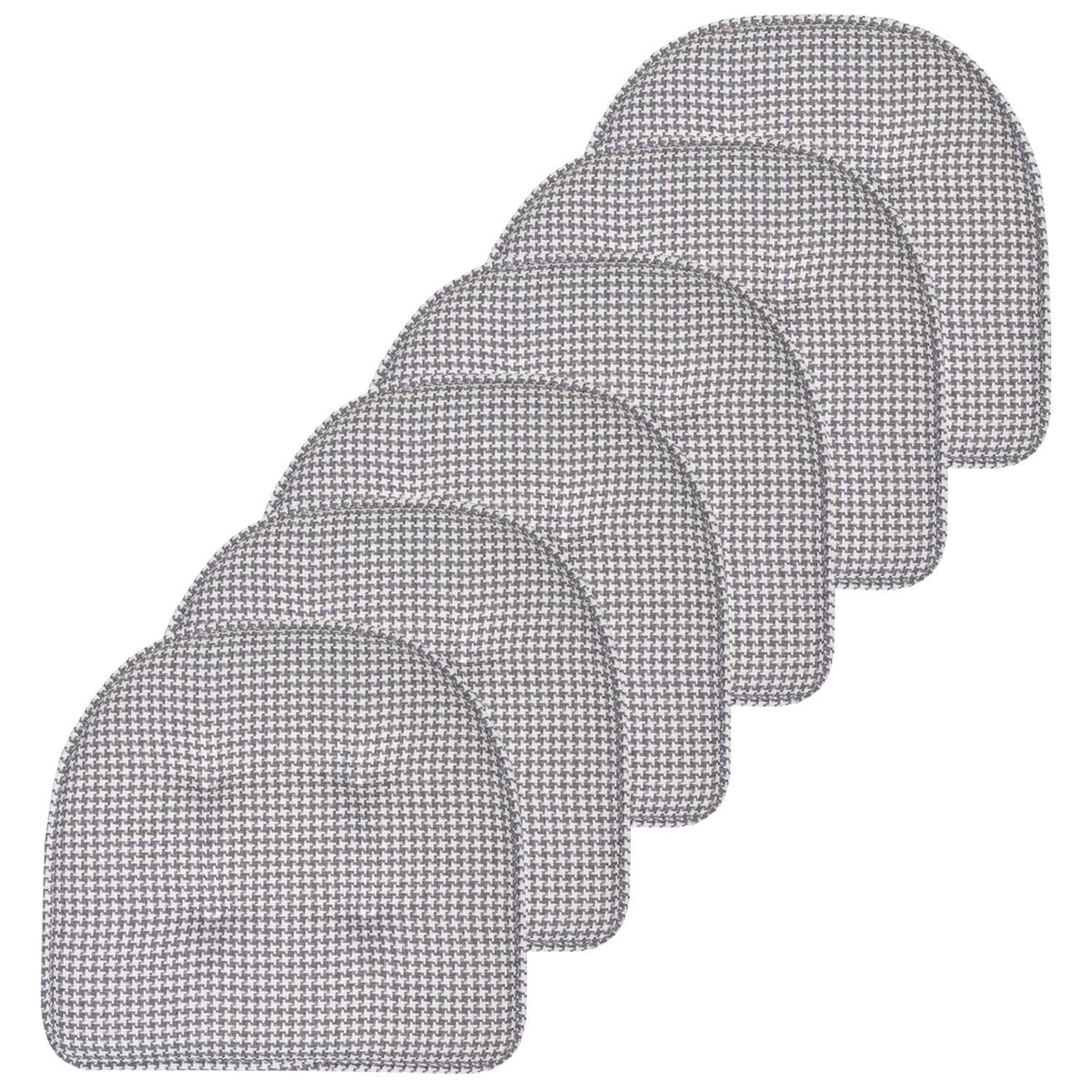 Sweet Home Collection Chair Cushion Memory Foam Pads Tufted Slip Non Skid Rubber Back U-Shaped 17" x 16" Seat Cover, 6 Pack, Checkered Taupe/White