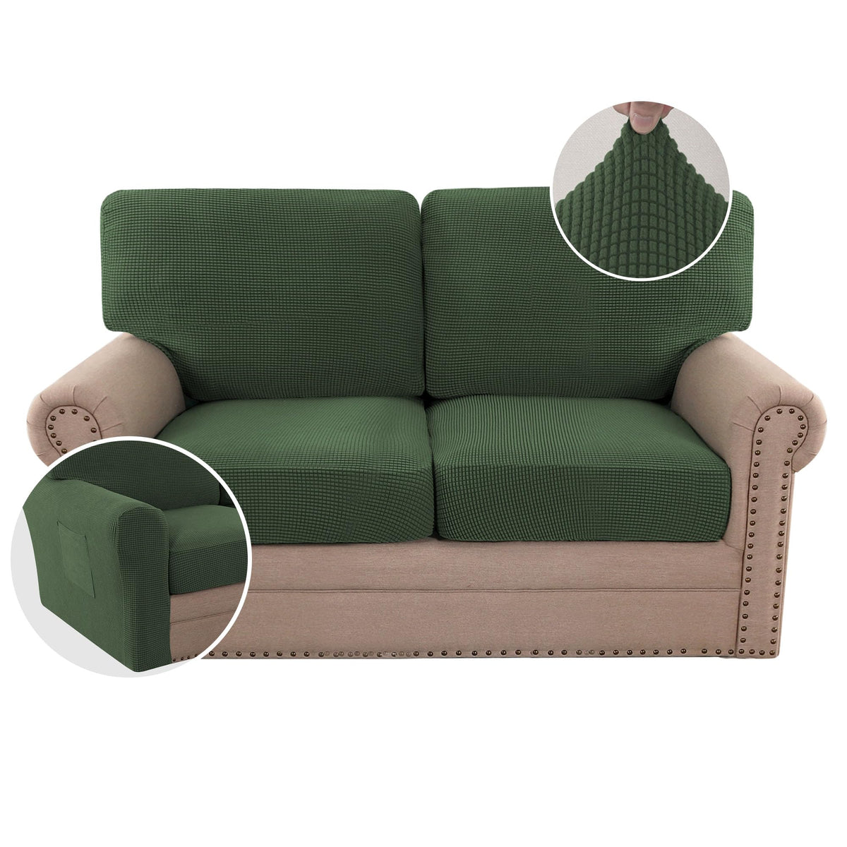 H.VERSAILTEX Multi-Pieces Sofa Covers Stretch Couch Covers Form Fitted Seats and Back Cushions Covers (3 Seat Covers Plus 3 Back Cusion Covers, Bonus 2 Armrest Covers), Sand