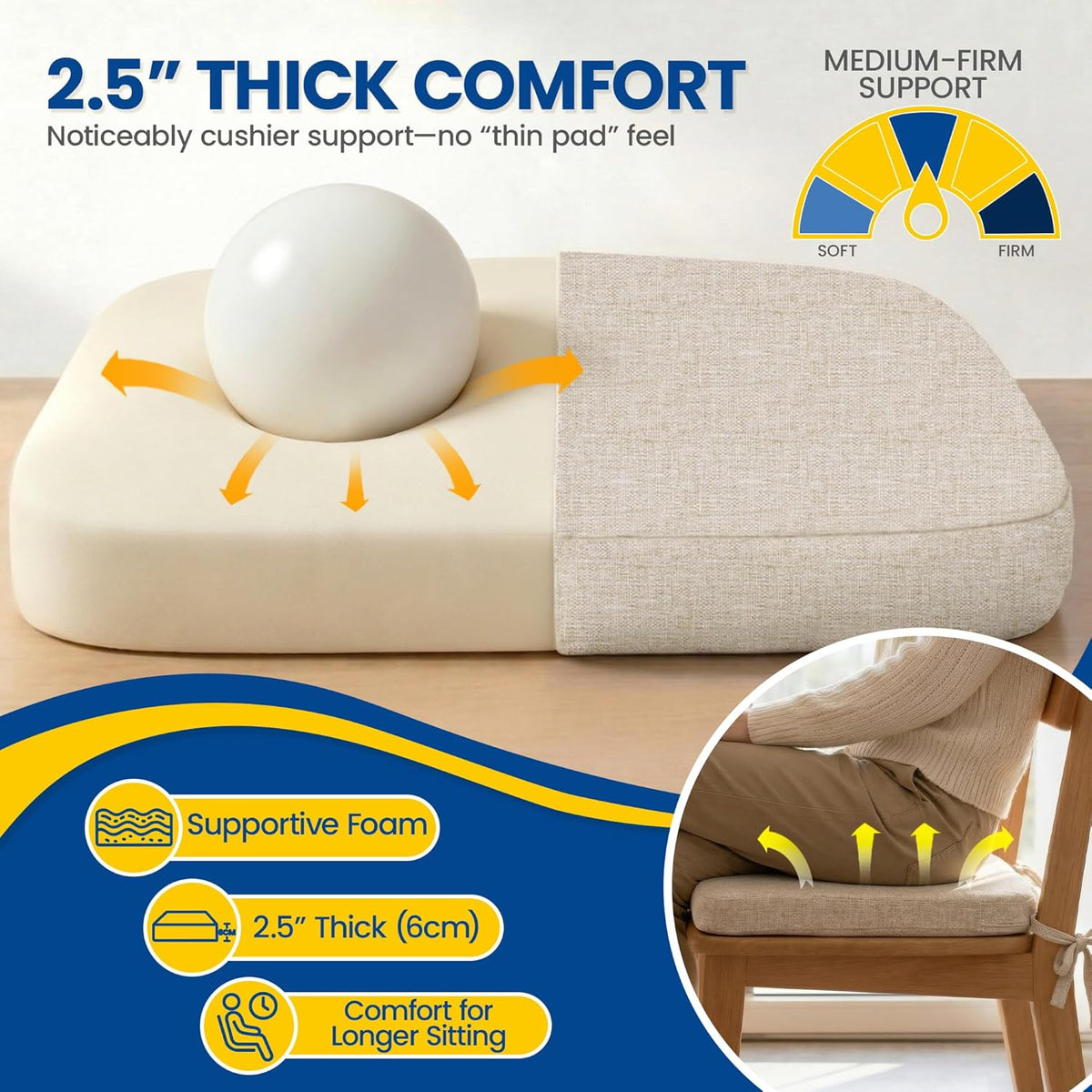 kingphenix Chair Cushions for Dining Chairs, Set of 4, 2.5 Inches Thick