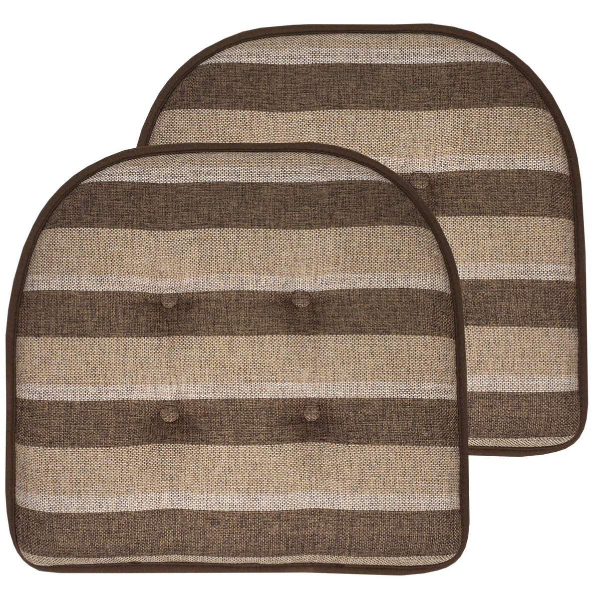 Sweet Home Collection Chair Cushion Memory Foam Pads Tufted Slip Non Skid Rubber Back U-Shaped 17" x 16" Seat Cover, 6 Pack, Checkered Taupe/White