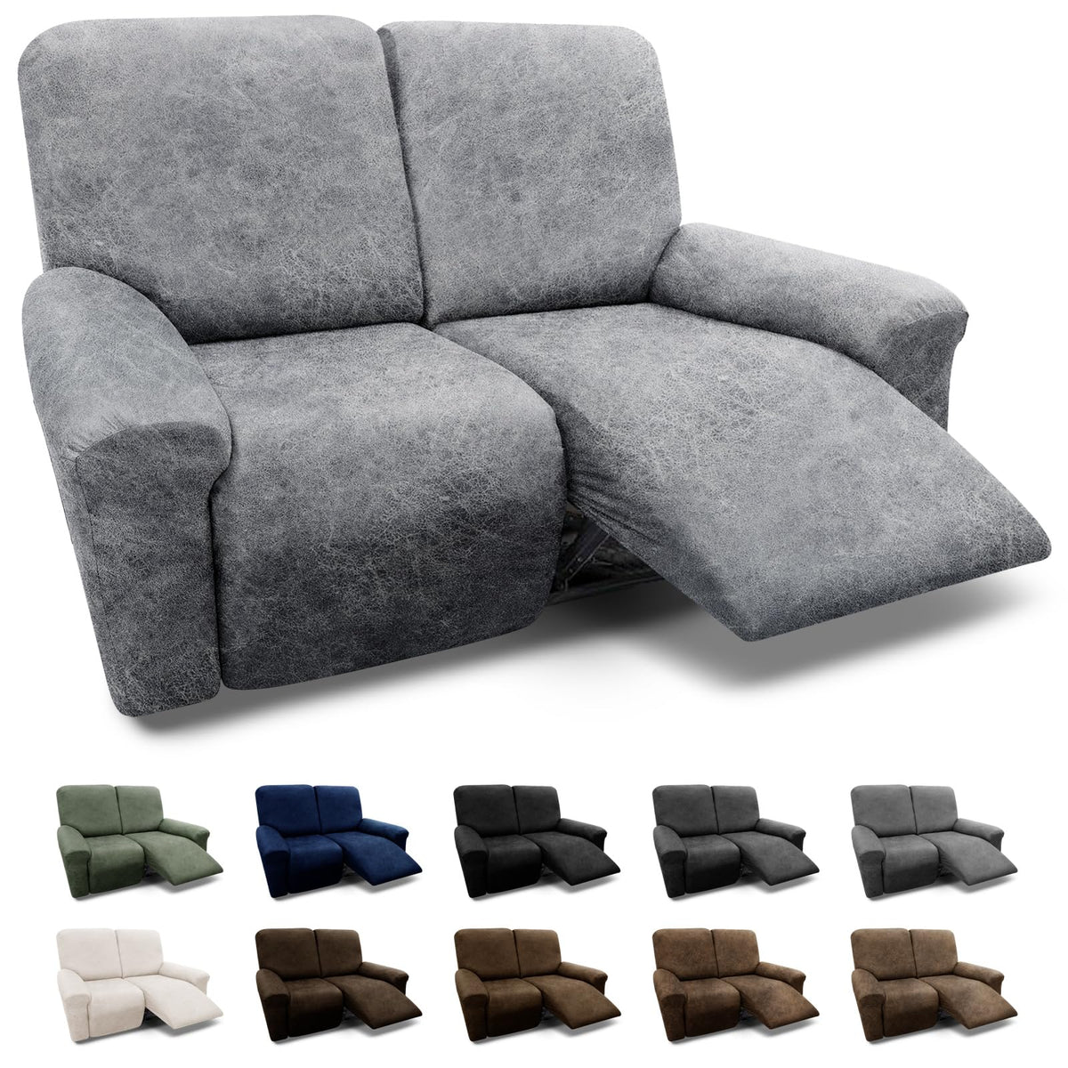 Couch Cover Leather Look 3 Seater Couch Sofa Cover 1-Piece Sofa Slipcover Stretch Furniture Protector with Elastic Bottom & Pockets(Sofa, Coffee)