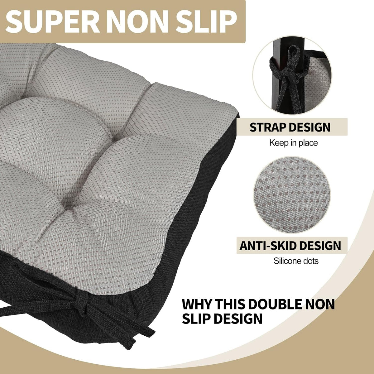BUYUE Chair Cushion Set for Rocking Chair, Back Pillow & Seat Cushion with Ties, Original Woven Fabric Non-Slip Chair Pads for Elderly Sitting, Black