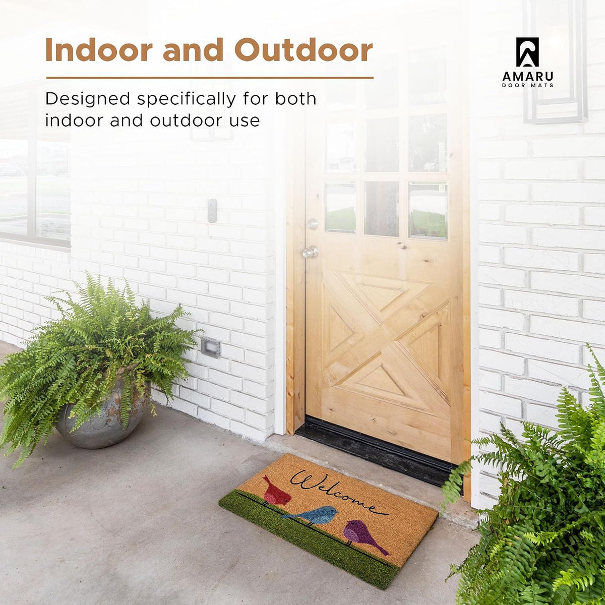Coir Welcome Mat, Non-Slip, Colorful Birds, 17 x 29 in
